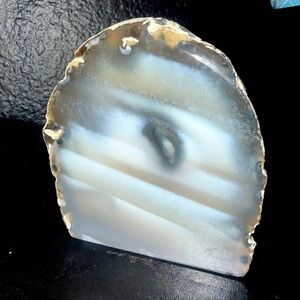 Polished Agate Display Slice - Translucent Gray & Cream Bands